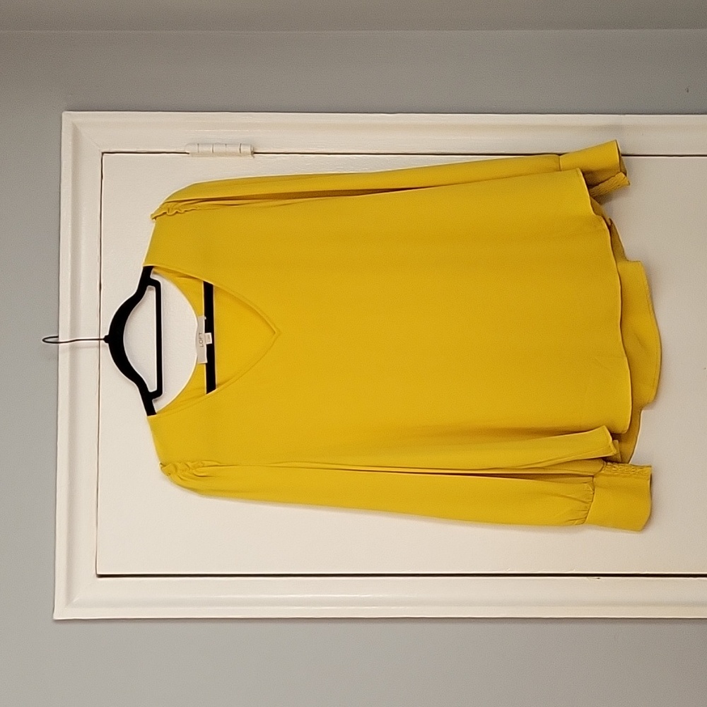 Loft Long Sleeve Blouse with Smocked Wrist in Bright Yellow